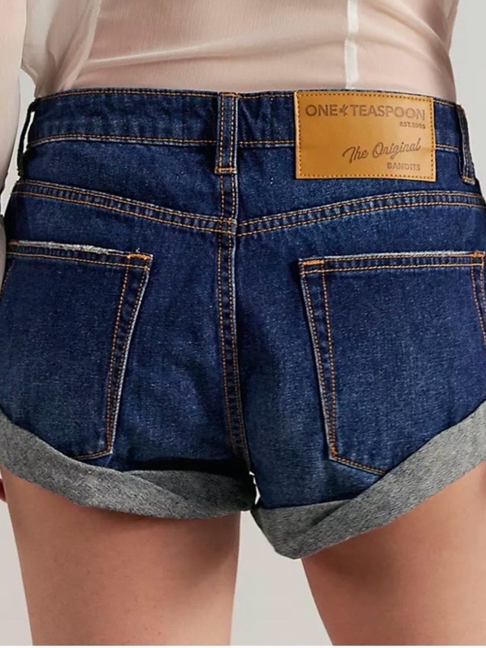 One Teaspoon Bandits Dark Blue Distressed Frayed Hem or rolled up Denim Shorts